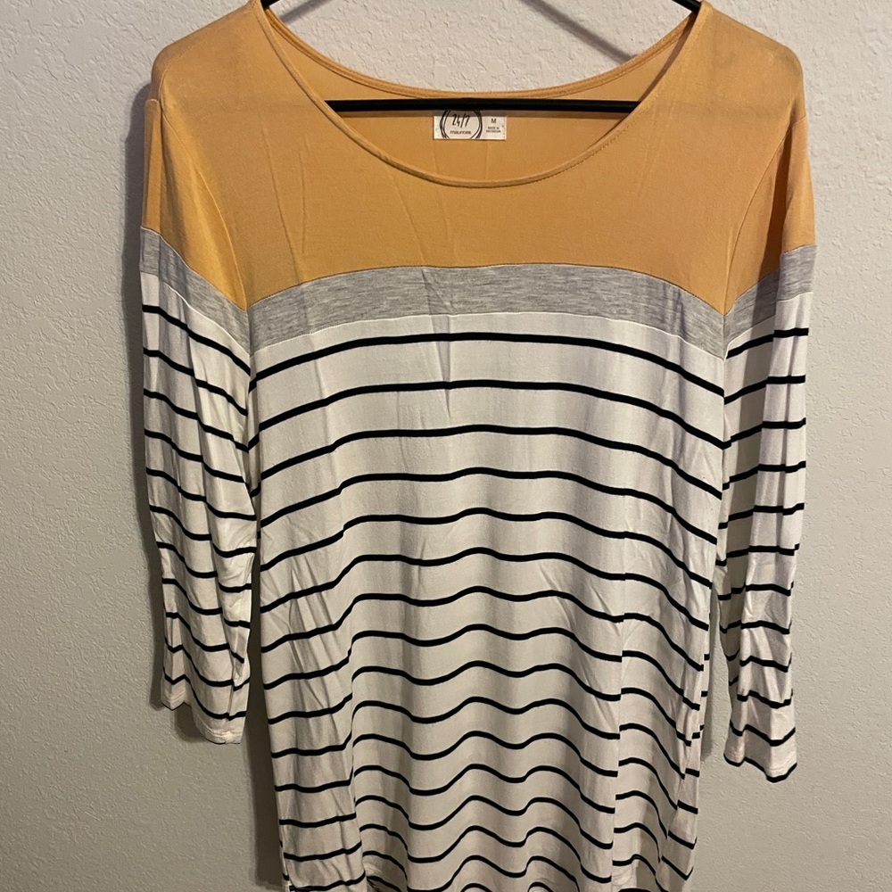 Maurices Mustard and Gray Striped Long Sleeve Top